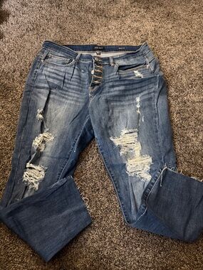 Judy Blue Distressed Blue Skinny Jeans with Button-Fly